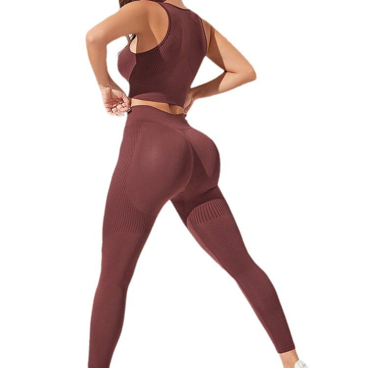 Women's Solid Color Beautiful Back Tight Yoga Top And Pants