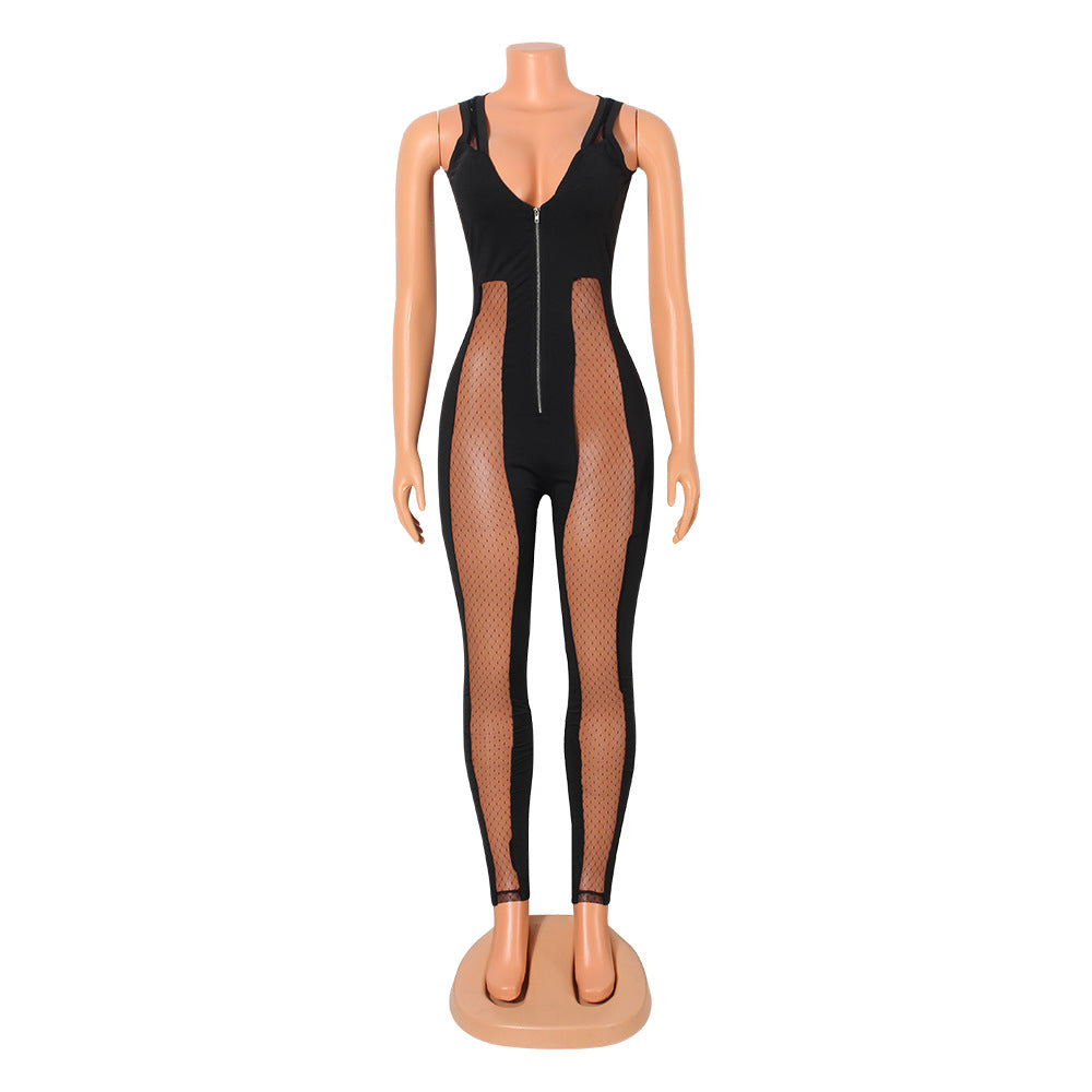 Women's Sexy Mesh See-through Stitching Bodysuit