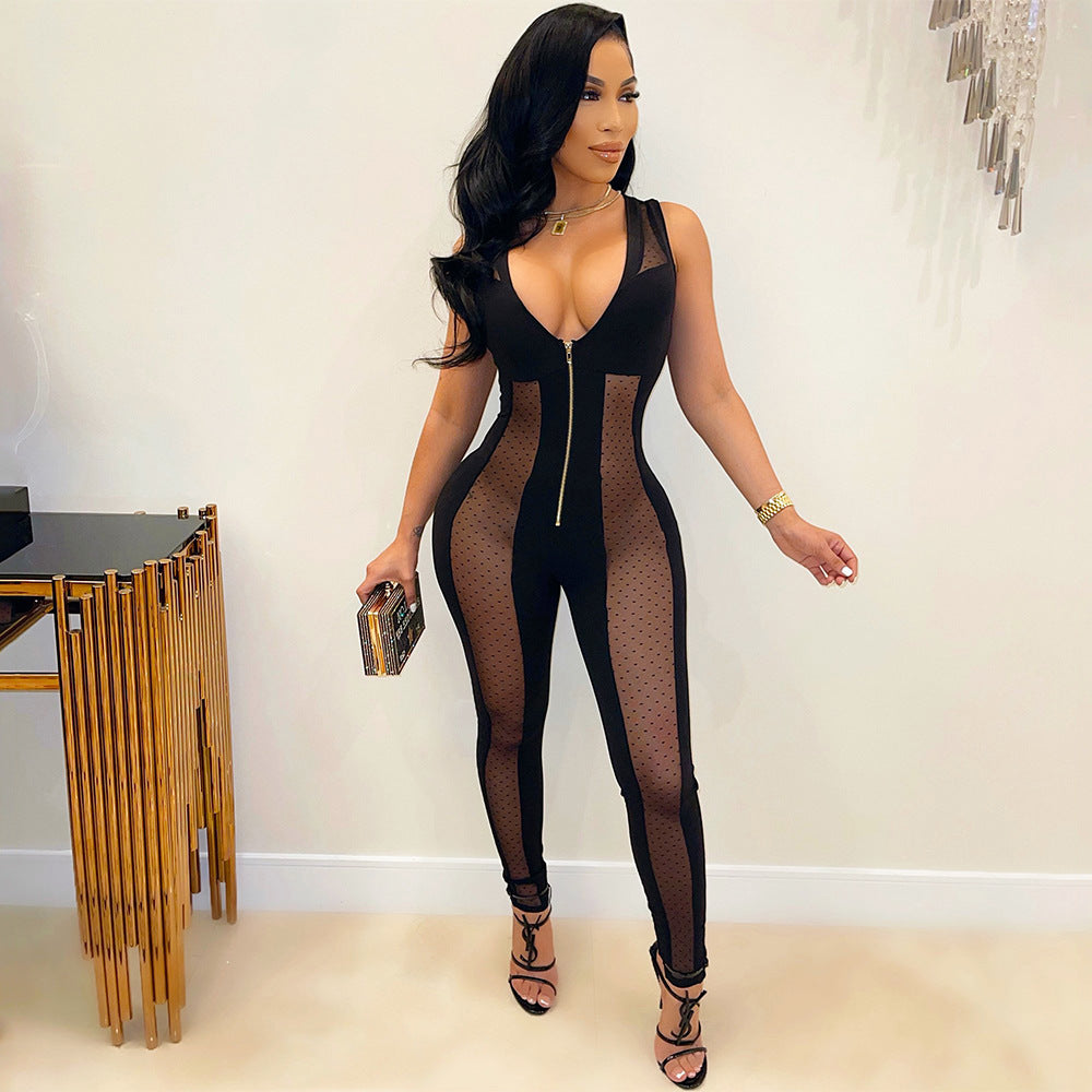 Women's Sexy Mesh See-through Stitching Bodysuit