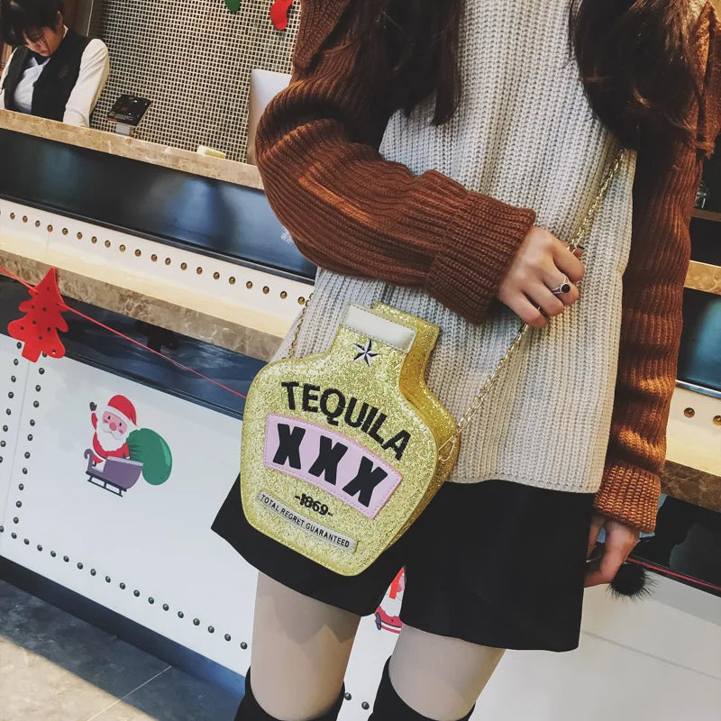 Fun fashion sequined embroidery letter vase shape chain shoulder bag ladies handbag crossbody messenger bags purse