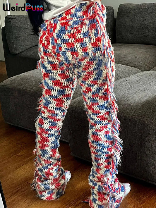 Knit Colorful Plaid Pants