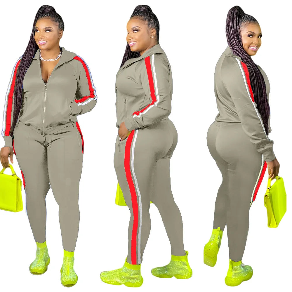 2022 Plus Size S-4XL 2 Piece Set Women Fall Clothes Sweatsuit Joggers Outfit Zip Top Sweatpants Tracksuit Wholesale Dropshipping