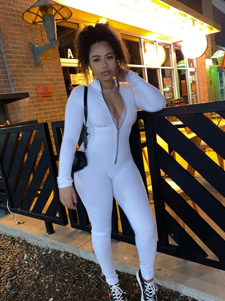 hirigin Women Sexy Bodysuit Long Sleeve Autumn Clothing Wear Sexy Slim Skinny Clubwear Solid Zipper Bodycon Bandage Jumpsuit