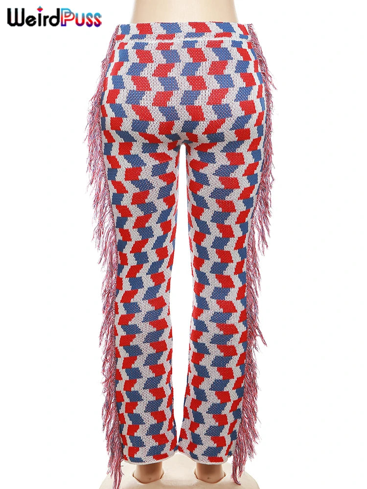 Knit Colorful Plaid Pants